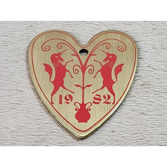 Baldwin Brass Unicorn Hex Gold Heart Ornament 1982 Christmas Holidays 3 1/4" Vtg - Picture 1 of 11